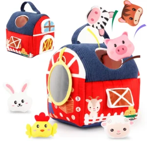 Baby Plush Farm House Toy with Animals Montessori Sensory Playset