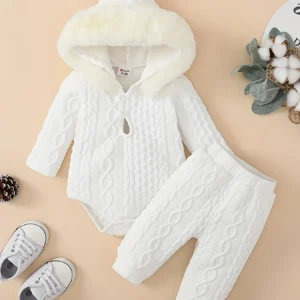 Long Sleeve Hoodie Romper & Pants Clothing Set